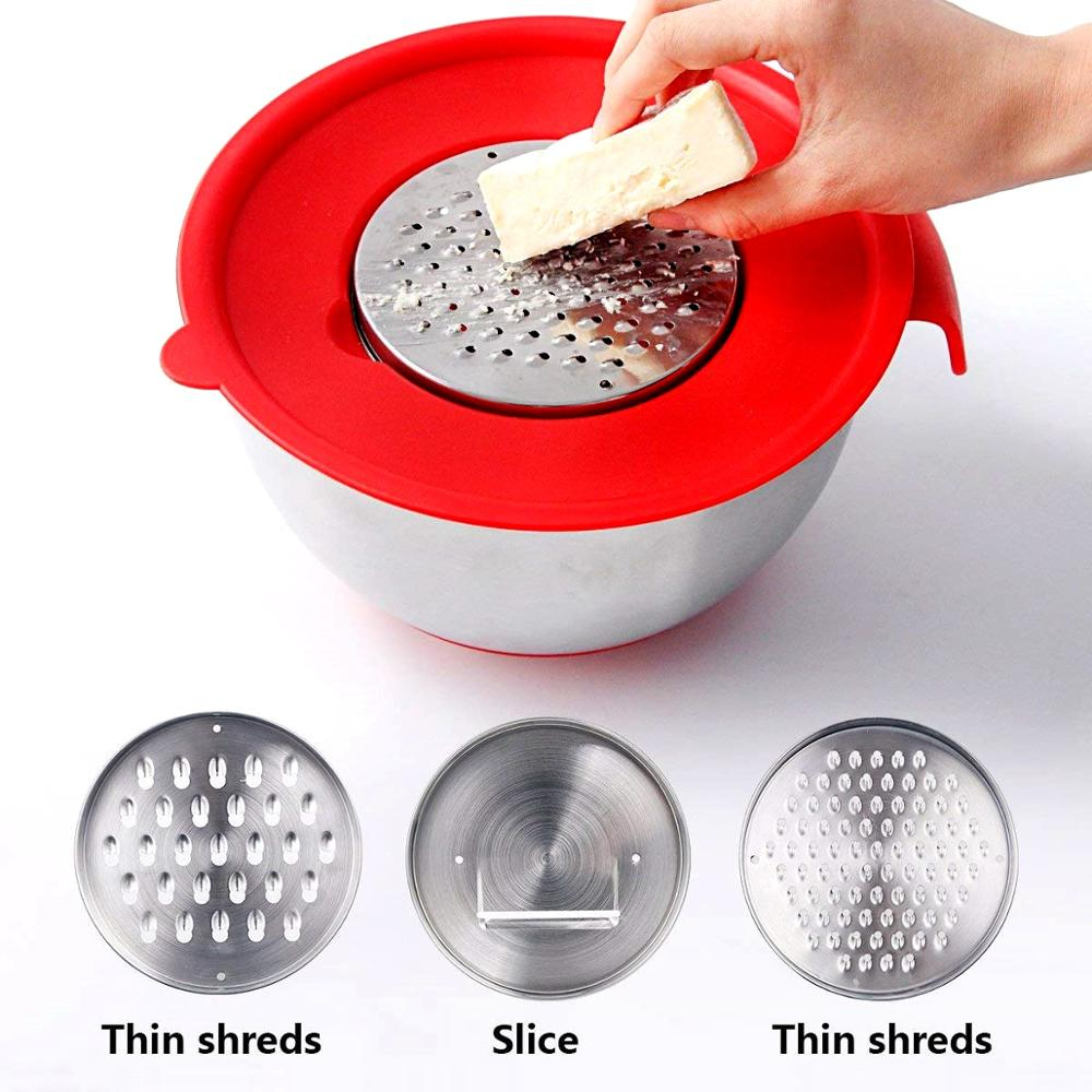 Stainless Steel Mixing Bowls with Red Silicone Lid