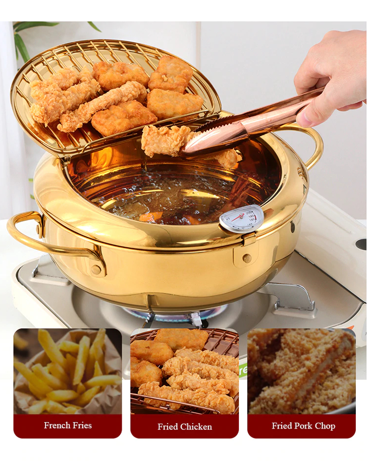 Stainless Steel Frying Pot with Thermometer and Lid