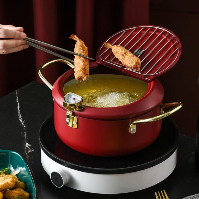 Kitchen Deep Frying Pot with Lid and Thermometer / Oil Pot